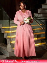 AOMEIDRESS Pink Maxi Pleated Dress Irregular Glitter Neck High Waist Pink / S