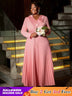 AOMEIDRESS Pink Maxi Pleated Dress Irregular Glitter Neck High Waist Pink / S