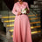 AOMEIDRESS Pink Maxi Pleated Dress Irregular Glitter Neck High Waist Pink / S