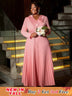 AOMEIDRESS Pink Maxi Pleated Dress Irregular Glitter Neck High Waist Pink / S
