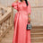 AOMEIDRESS Pink Satin Shirt Dress Elastic A Line Puff Sleeves Waist Pink / L