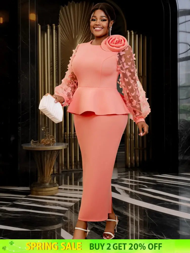 AOMEIDRESS Pink Sweet Dress Mesh Patchwork Butterfly Lantern Sleeve Pink / S