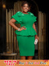 AOMEIDRESS Pink Sweet Dress O Neck Bows Beading Short Sleeves Ruffles Green / S