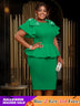 AOMEIDRESS Pink Sweet Dress O Neck Bows Beading Short Sleeves Ruffles Green / S