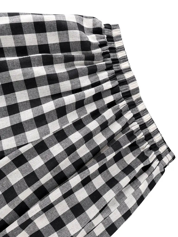 AOMEIDRESS Plaid 2 Piece Set Batwing Sleeve Bow Top Wide Leg Pants