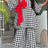 AOMEIDRESS Plaid 2 Piece Set Batwing Sleeve Bow Top Wide Leg Pants - Black / S