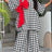 AOMEIDRESS Plaid 2 Piece Set Batwing Sleeve Bow Top Wide Leg Pants - Black / S