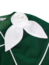 AOMEIDRESS Pleated A Line Dresses Short Sleeves Colorblock 3D Flower