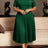 AOMEIDRESS Pleated A Line Dresses Short Sleeves Colorblock 3D Flower - DarkGreen / L