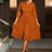 AOMEIDRESS Pleated A-Line Midi Dress V Neck 3/4 Sleeves High Waist Brown / S