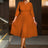 AOMEIDRESS Pleated A-Line Midi Dress V Neck 3/4 Sleeves High Waist Brown / S