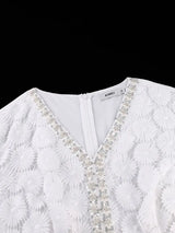 AOMEIDRESS Pleated Chiffon Dress Patchwork Lace Sequin Puff Sleeves