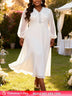 AOMEIDRESS Pleated Chiffon Dress Patchwork Lace Sequin Puff Sleeves White / L