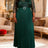 AOMEIDRESS Pleated Chiffon Dress with Shiny Mesh 3D Flower Belt Party DarkGreen / L