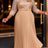 AOMEIDRESS Pleated Chiffon Dress with Shiny Mesh 3D Flower Belt Party - Khaki / L