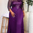 AOMEIDRESS Pleated Chiffon Dress with Shiny Mesh 3D Flower Belt Party - Purple / L