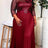 AOMEIDRESS Pleated Chiffon Dress with Shiny Mesh 3D Flower Belt Party - Wine / L