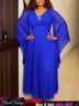 AOMEIDRESS Pleated Chiffon Prom Dress V Neck Beading Batwing Sleeves - Blue / L