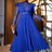 AOMEIDRESS Pleated Dress Mock Neck Sheer Long Sleeve Draped A Line Blue / S
