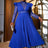 AOMEIDRESS Pleated Dress Mock Neck Sheer Long Sleeve Draped A Line Blue / S