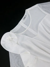 AOMEIDRESS Pleated Dress O Neck Ruffles Flower Tulle Sleeve Patchwork