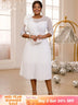 AOMEIDRESS Pleated Dress O Neck Ruffles Flower Tulle Sleeve Patchwork White / S