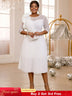 AOMEIDRESS Pleated Dress O Neck Ruffles Flower Tulle Sleeve Patchwork White / S