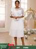 AOMEIDRESS Pleated Dress O Neck Ruffles Flower Tulle Sleeve Patchwork White / S