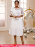 AOMEIDRESS Pleated Dress O Neck Ruffles Flower Tulle Sleeve Patchwork White / S