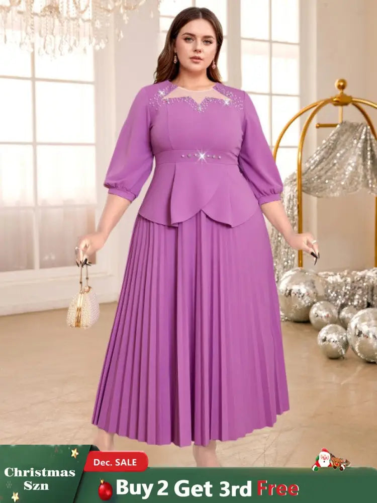 purple o neck dresses for women