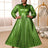AOMEIDRESS Pleated Dress Turn Down Collar Lantern Sleeves Button Up Green / S