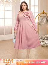 pink v neck a line midi dresses for women