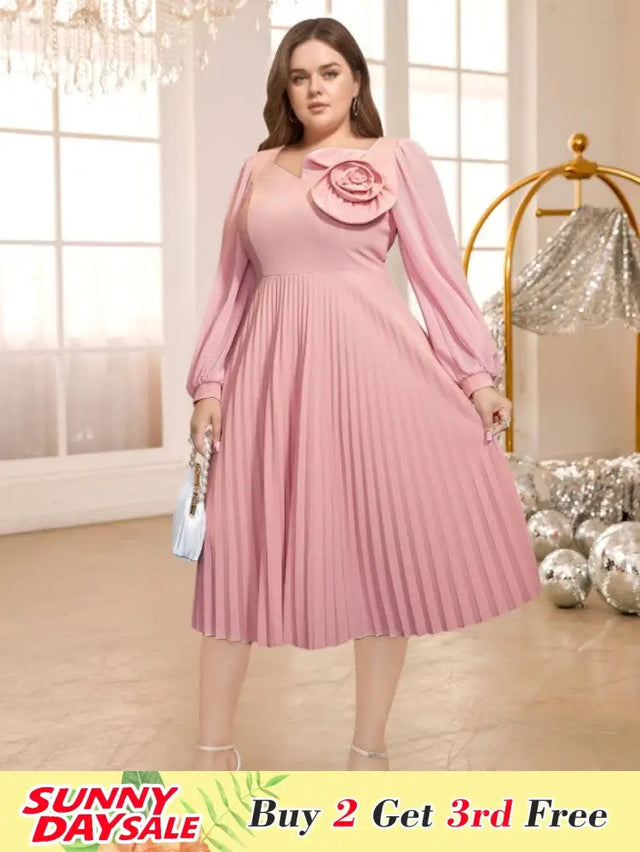 pink v neck a line midi dresses for women
