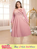 pink v neck a line midi dresses for women