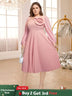 pink v neck a line midi dresses for women