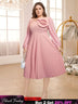 pink v neck a line midi dresses for women