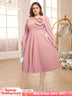 pink v neck a line midi dresses for women