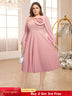 pink v neck a line midi dresses for women