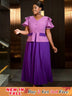 Elegant pleated dress wedding guest style perfect as church clothes for women with ruffle sleeves and colorblock design for a flattering look.








