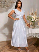 AOMEIDRESS Pleated Formal Dress for Women Occasional V Neck Slim Fit