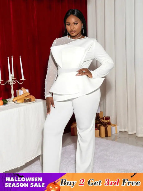 White Ruffle Waist Party Jumpsuit for Women