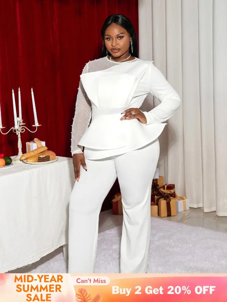 White Ruffle Waist Party Jumpsuit for Women