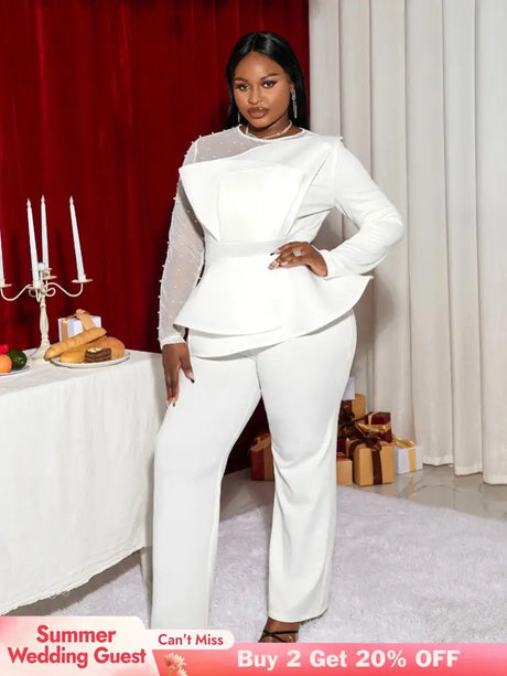 White Ruffle Waist Party Jumpsuit for Women