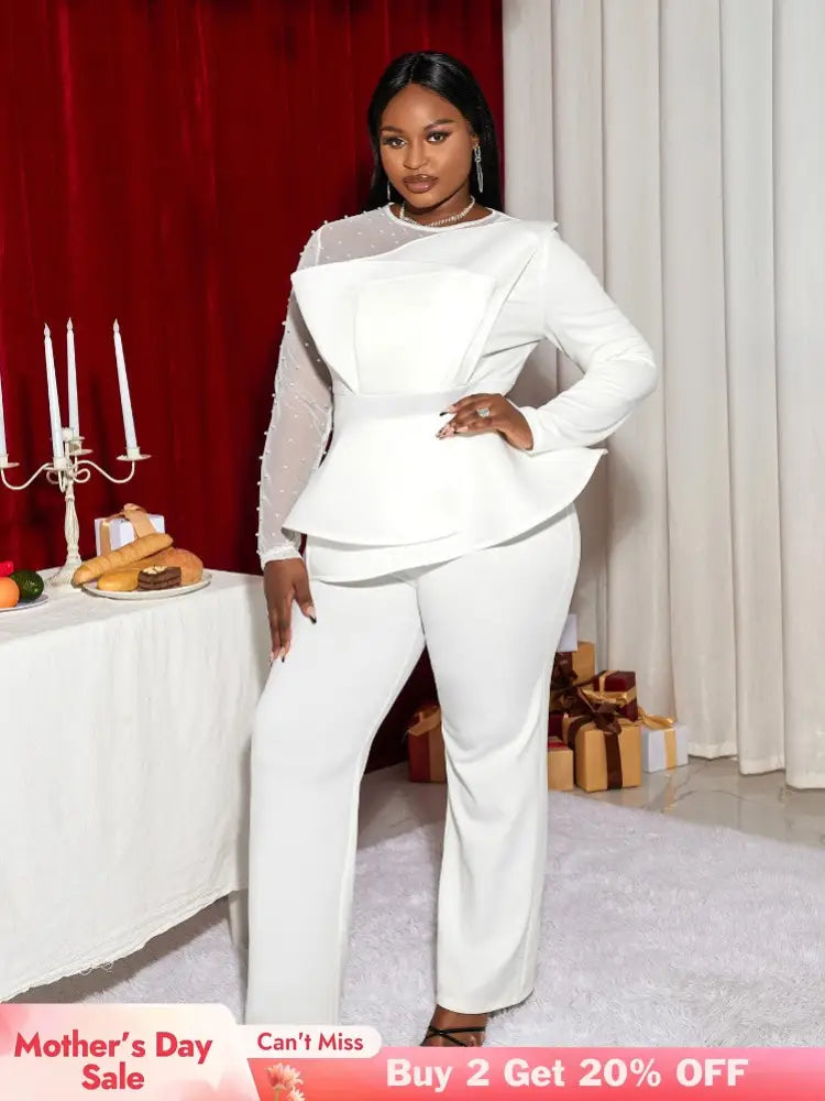 White Ruffle Waist Party Jumpsuit for Women