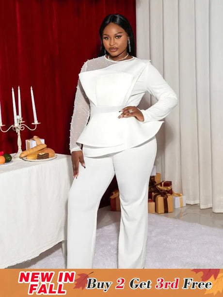 White Ruffle Waist Party Jumpsuit for Women