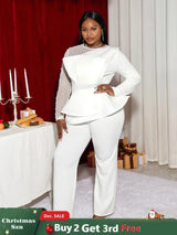 White Ruffle Waist Party Jumpsuit for Women