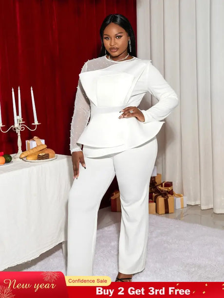 White Ruffle Waist Party Jumpsuit for Women