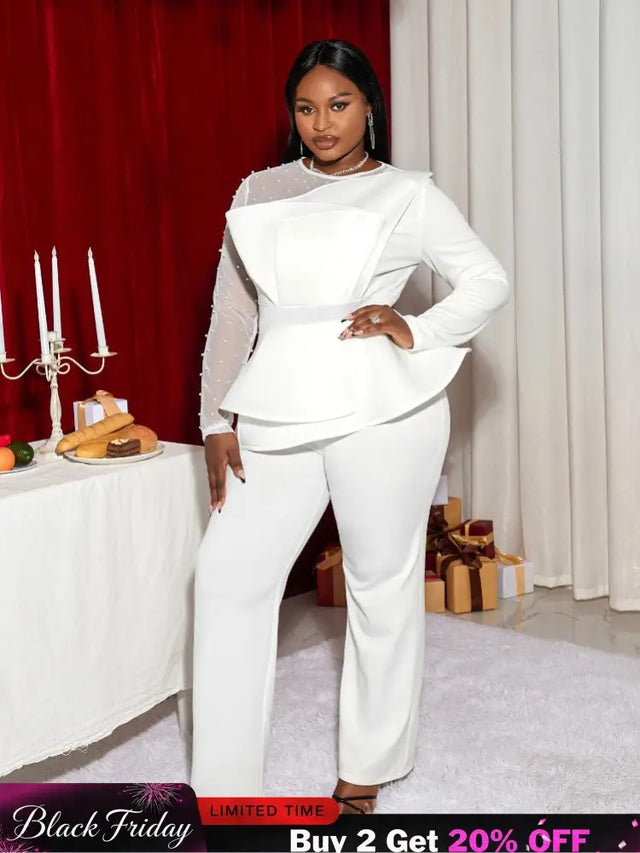 White Ruffle Waist Party Jumpsuit for Women