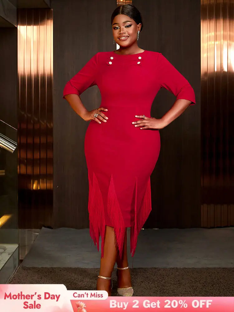 AOMEIDRESS Plus Size Birthday Dresses Woman Dresses Elegant for Party Red / S