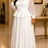 AOMEIDRESS Plus Size Church Two Piece Set Peplum Top with Lace Skirt - White / L